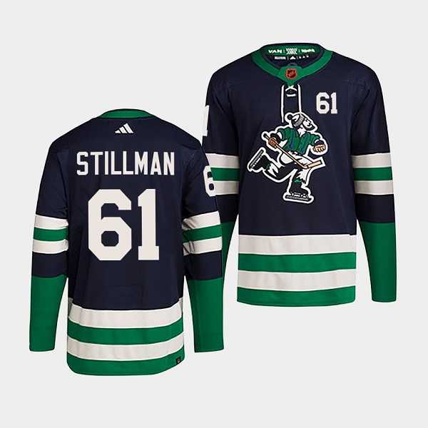 Mens Vancouver Canucks #61 Riley Stillman Navy 2022 Reverse Retro Stitched Jersey Dzhi->vancouver canucks->NHL Jersey